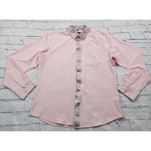 Barry Wang MENS SIZE M Pink Silk Blend Floral Paisley Trim Button Dress Shirt